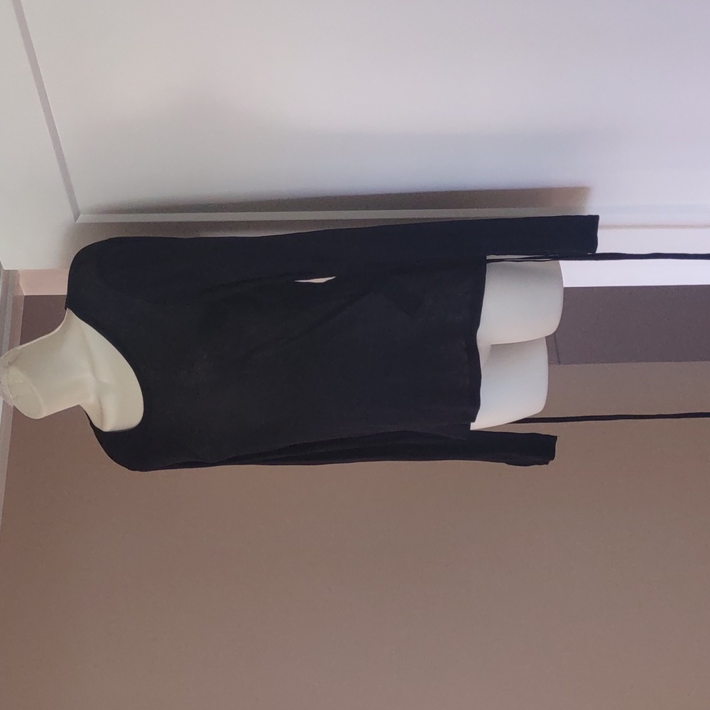 Zara Black Long-Sleeve Scoop Neck Top with Side Ties - Size SMALL - Picture 3 of 8